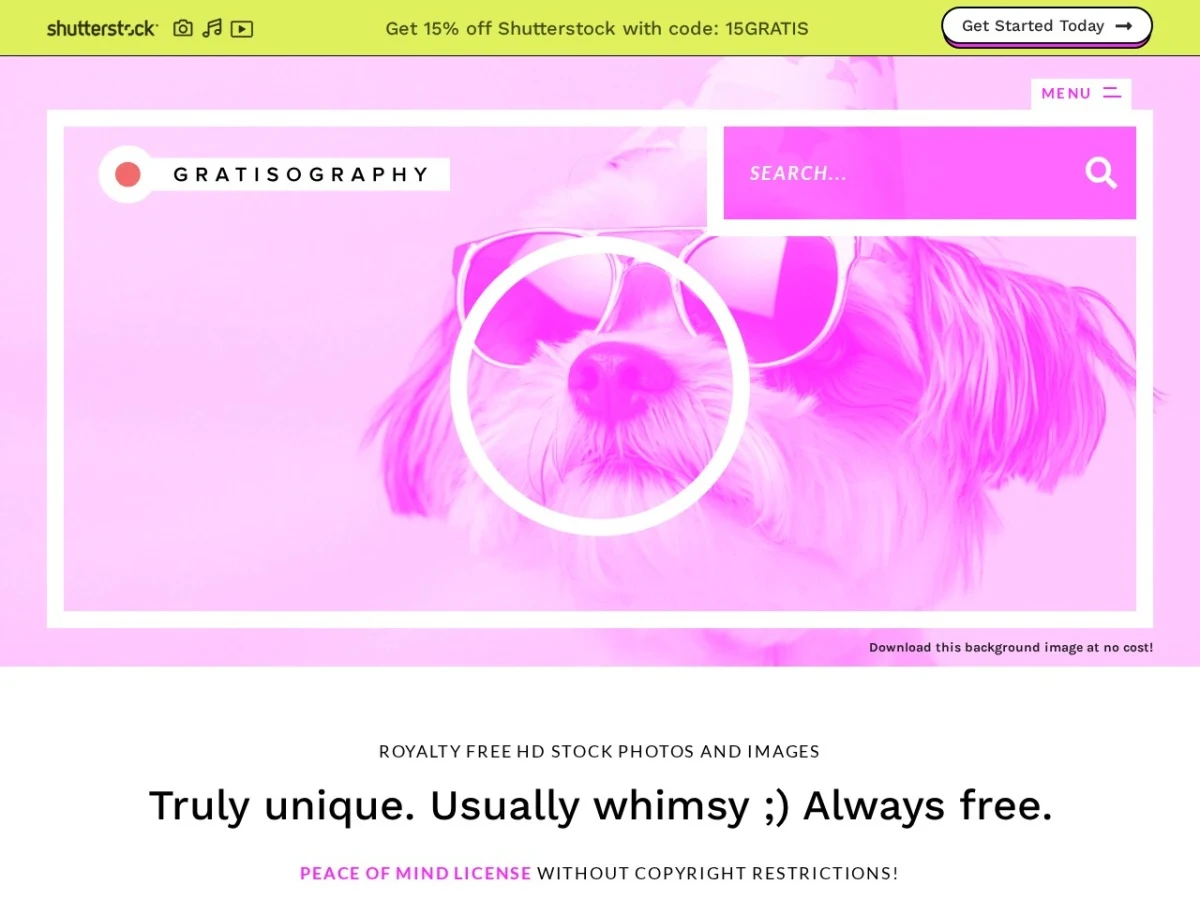Screenshot der Startseite von Gratisography
