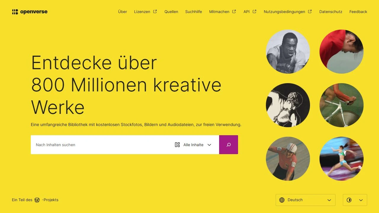 Screenshot der Startseite von Openverse